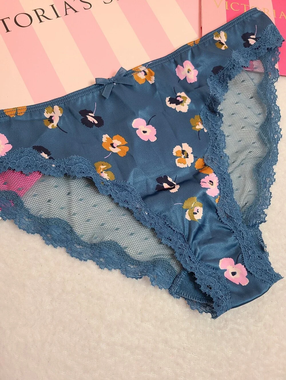 Retired Victoria's Secret Smooth Satin & Sheer Mesh Lace Cheekini Panty Size M